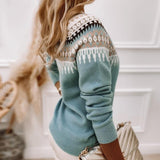 Damski sweter Fair Isle z półgolfem i długim rękawem