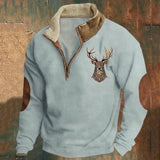 Męski sweter z motywem jelenia i zapięciem half-zip