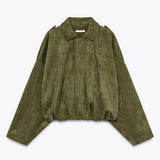 Damska kurtka zamszowa oversize elegancka casualowa modna