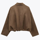 Damska kurtka zamszowa oversize elegancka casualowa modna