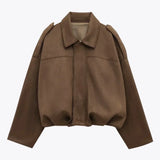 Damska kurtka zamszowa oversize elegancka casualowa modna