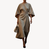 Elegancka Sukienka Midi Oversize z Szerokimi Rękawami