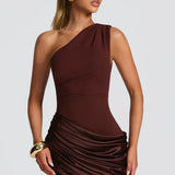 Sukienka Maxi na Jedno Ramię z Drapowaniem