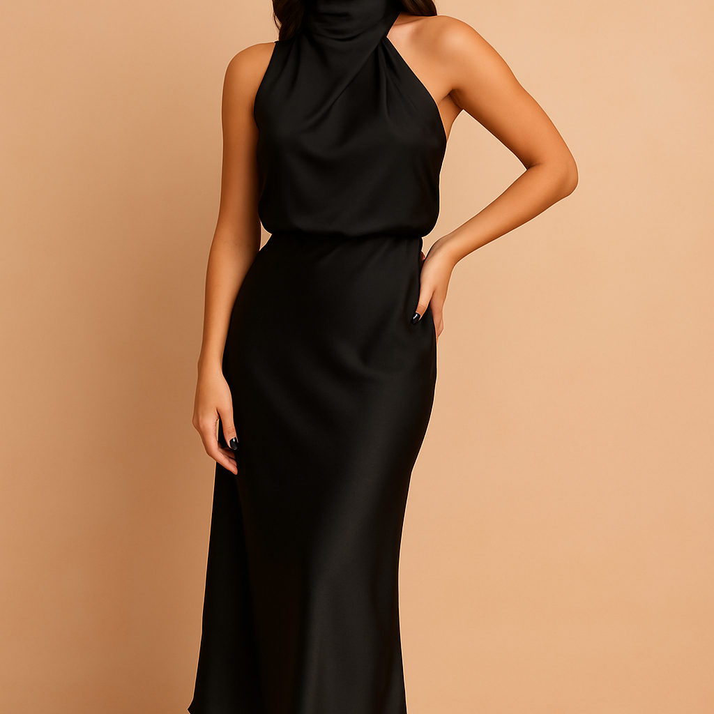 Elegancka sukienka maxi halter dopasowana stylowa wieczorowa