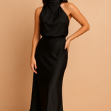 Elegancka sukienka maxi halter dopasowana stylowa wieczorowa