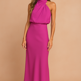Elegancka sukienka maxi halter dopasowana stylowa wieczorowa