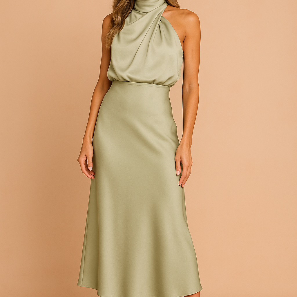 Elegancka sukienka maxi halter dopasowana stylowa wieczorowa