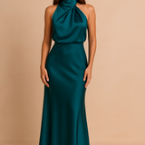 Elegancka sukienka maxi halter dopasowana stylowa wieczorowa