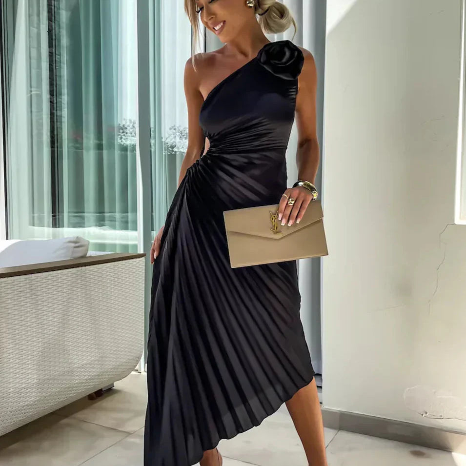 Elegancka sukienka plisowana midi stylowa lekka wieczorowa
