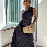 Elegancka sukienka plisowana midi stylowa lekka wieczorowa