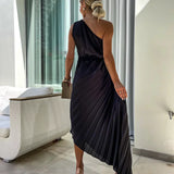 Elegancka sukienka plisowana midi stylowa lekka wieczorowa
