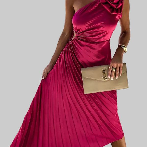 Elegancka sukienka plisowana midi stylowa lekka wieczorowa