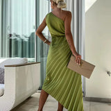 Elegancka sukienka plisowana midi stylowa lekka wieczorowa