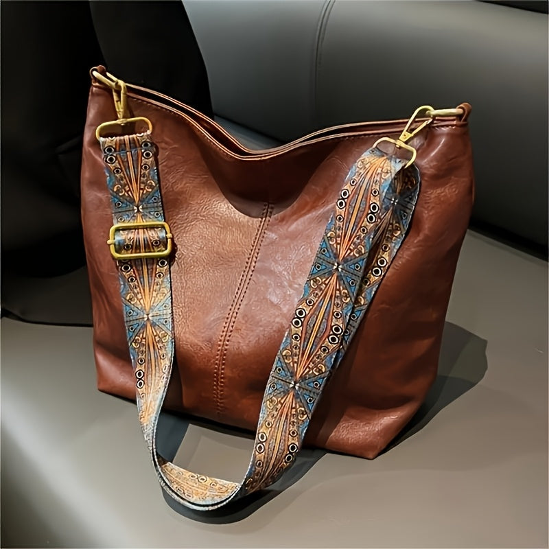 Torebka Damska Shopper Vintage z Ozdobnym Paskiem