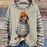 Dzianinowy Sweter Damski z Motywem Psa w Paski