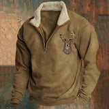 Męski sweter z motywem jelenia i zapięciem half-zip