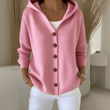Sweter rozpinany z kapturem na guziki
