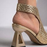 Damskie sandały slingback z plecionką i geometrycznym obcasem