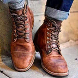 Męskie skórzane buty vintage sznurowane na gumowej podeszwie