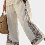 Damski komplet lniany haftowany luźny stylowy boho