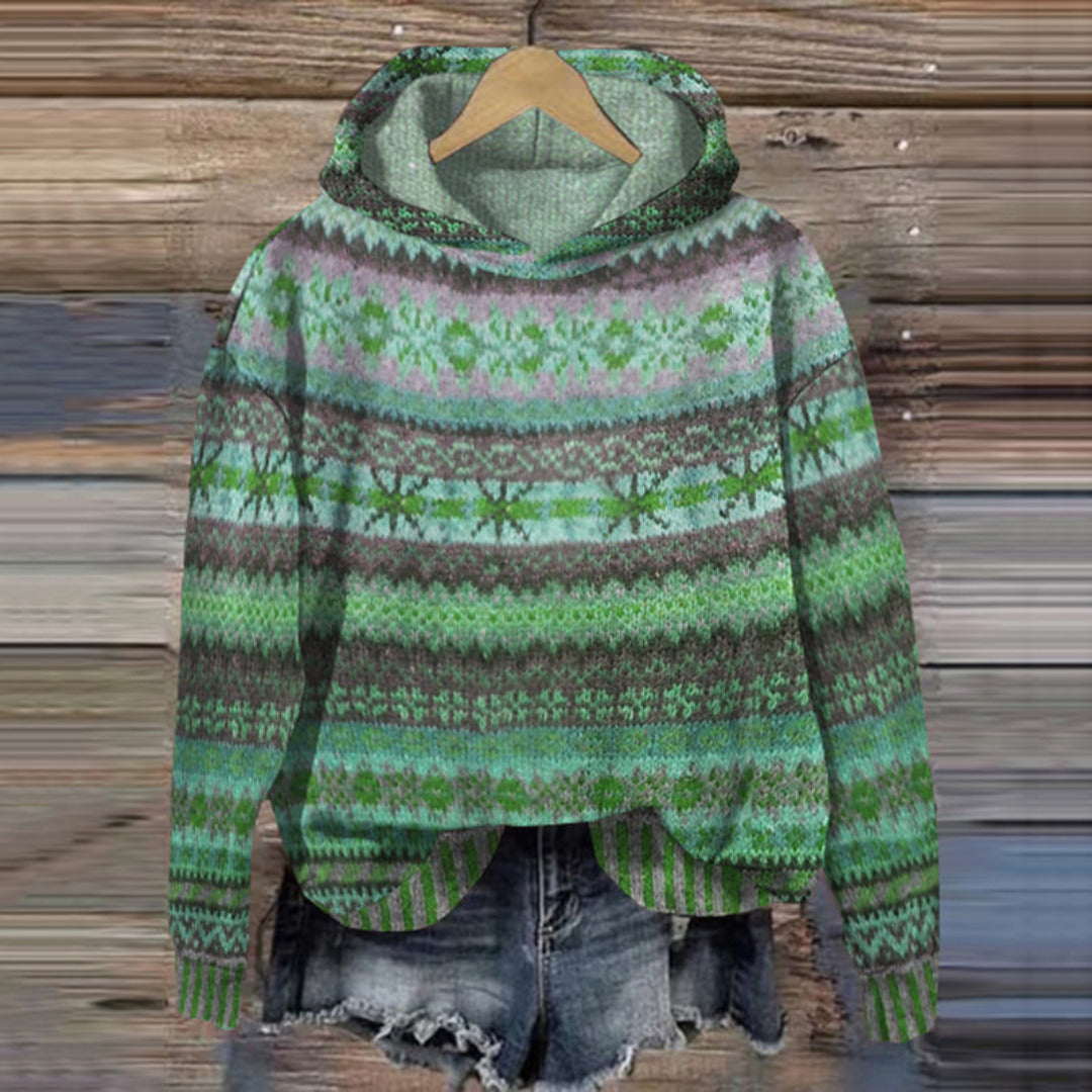 Dzianinowy Sweter Damski z Etnicznym Wzorem na Chłodne Dni