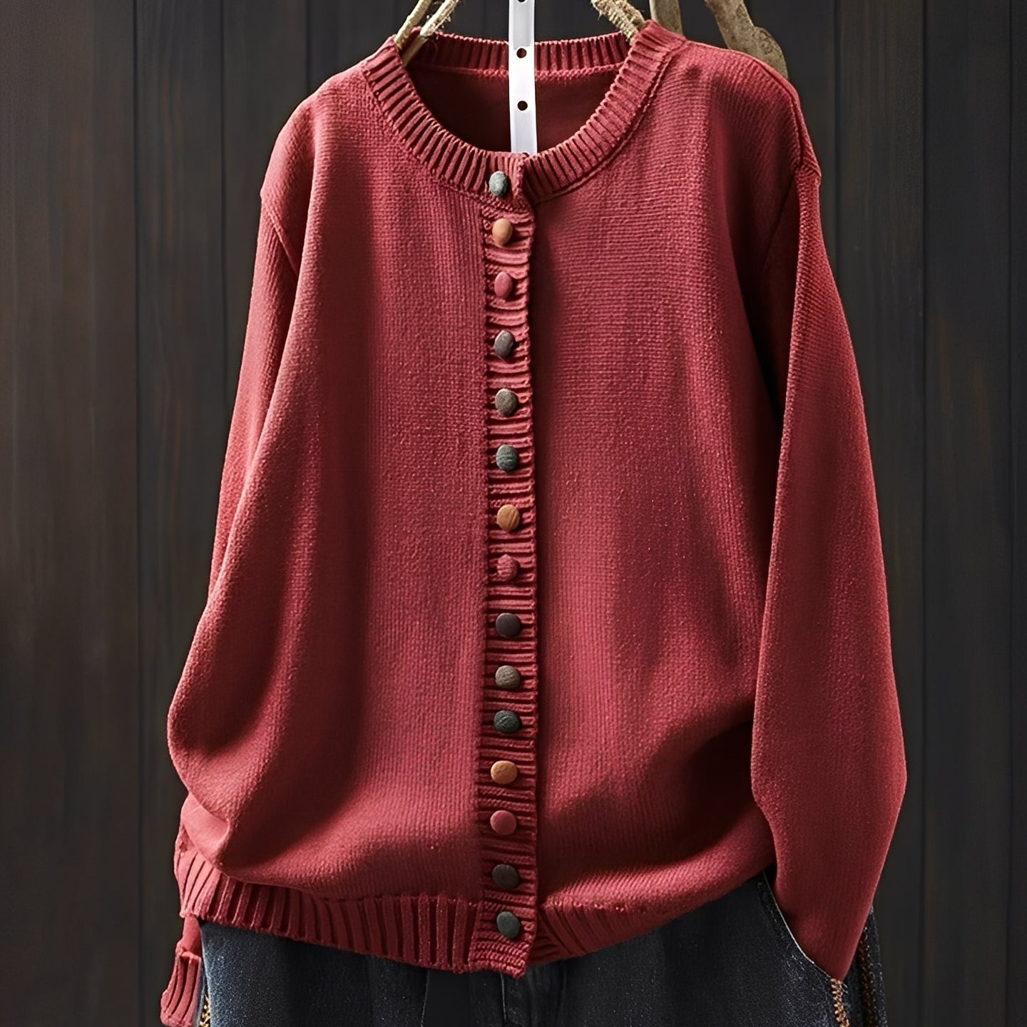 Damski sweter zapinany elegancki z ozdobnymi guzikami stylowy