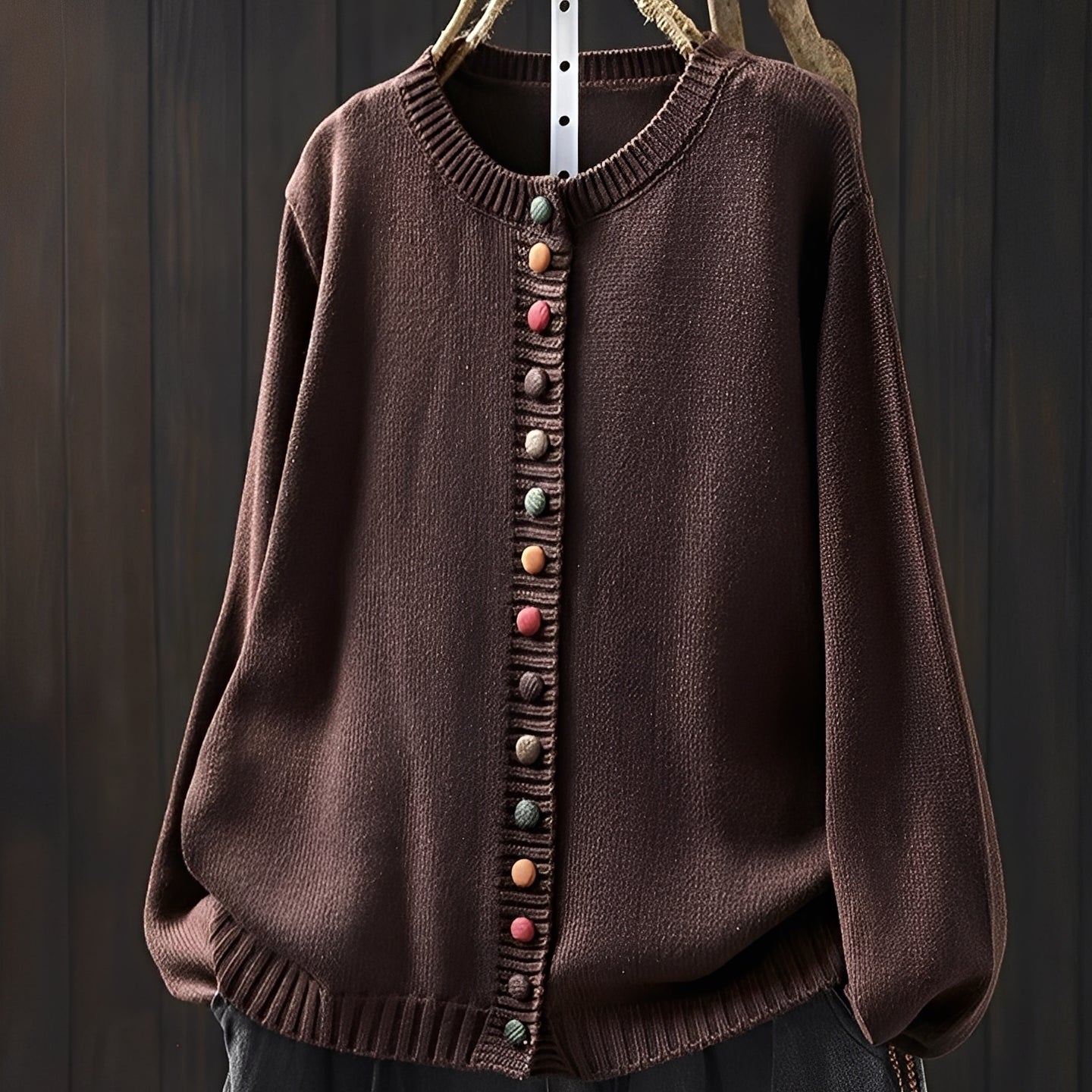 Damski sweter zapinany elegancki z ozdobnymi guzikami stylowy