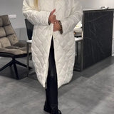 Długi płaszcz pikowany ciepły elegancki stylowy zimowy
