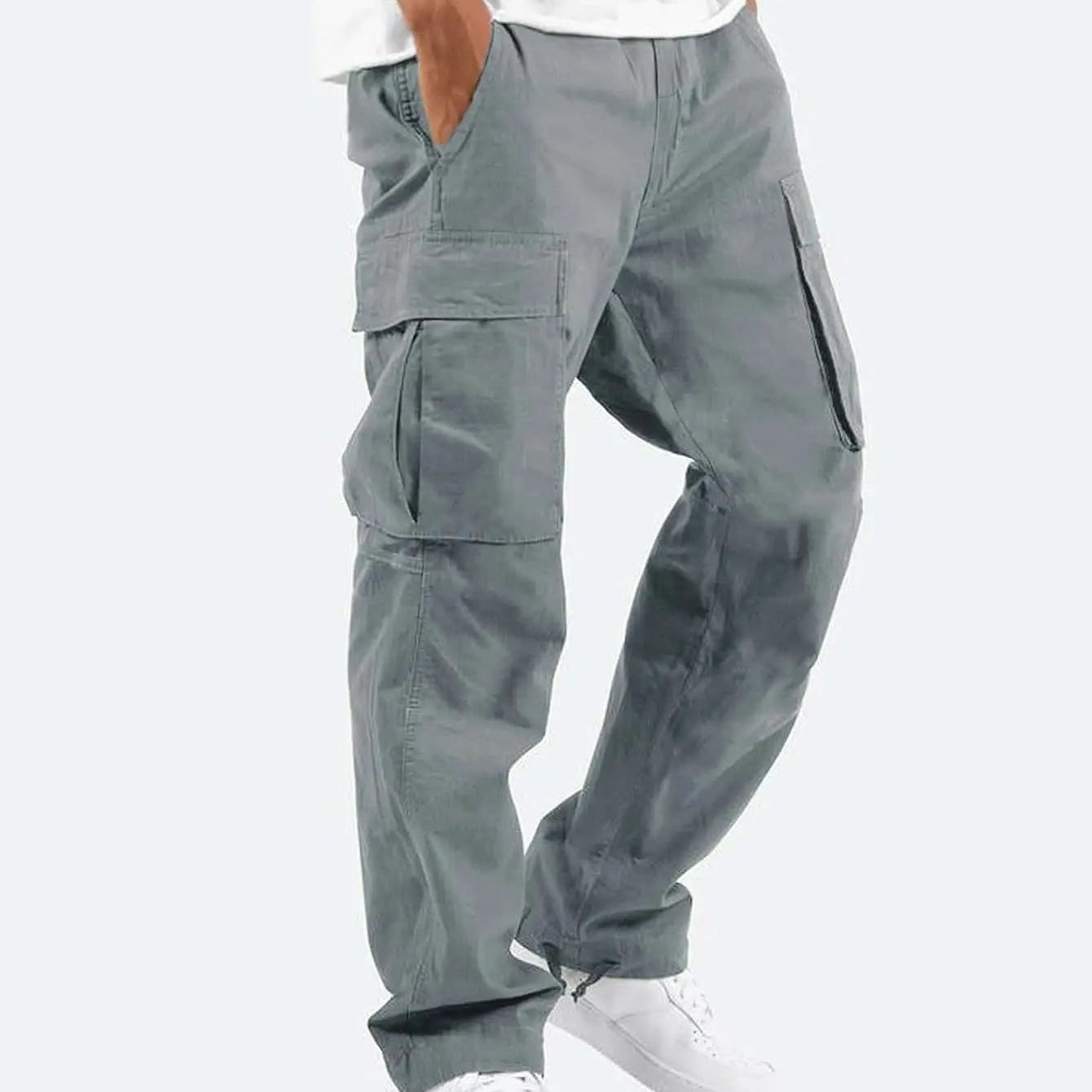 Męskie Spodnie Cargo Luźne Wielokieszeniowe Styl Streetwear