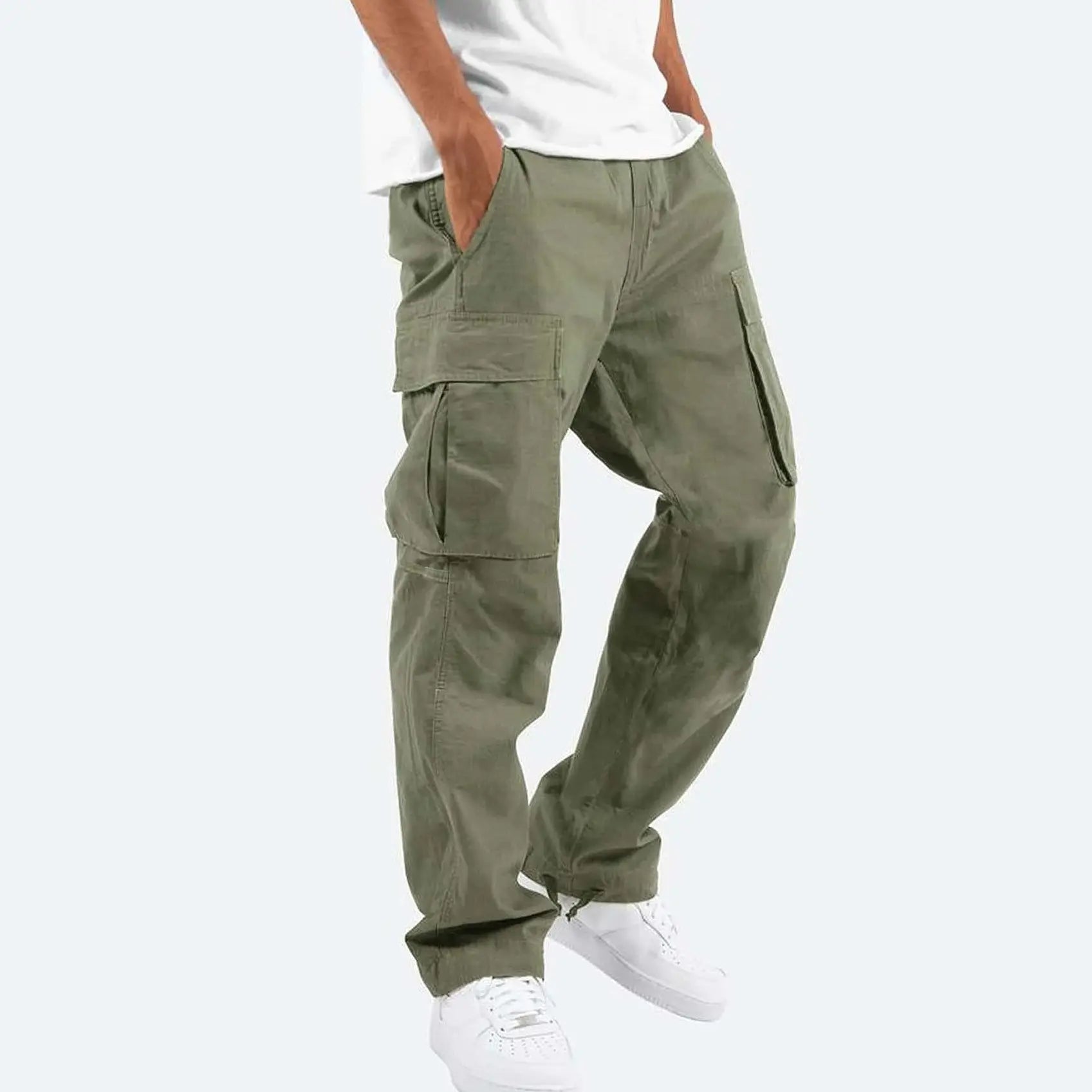 Męskie Spodnie Cargo Luźne Wielokieszeniowe Styl Streetwear