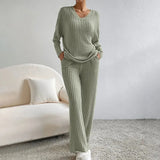 Damski Komplet Dzianinowy Domowy – Sweter i Spodnie Lounge