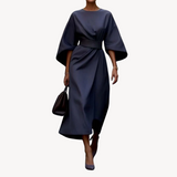 Elegancka Sukienka Midi Oversize z Szerokimi Rękawami