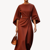 Elegancka Sukienka Midi Oversize z Szerokimi Rękawami