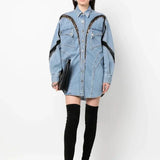 Sukienka Koszulowa Mini z Tkaniny Denim