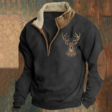 Męski sweter z motywem jelenia i zapięciem half-zip