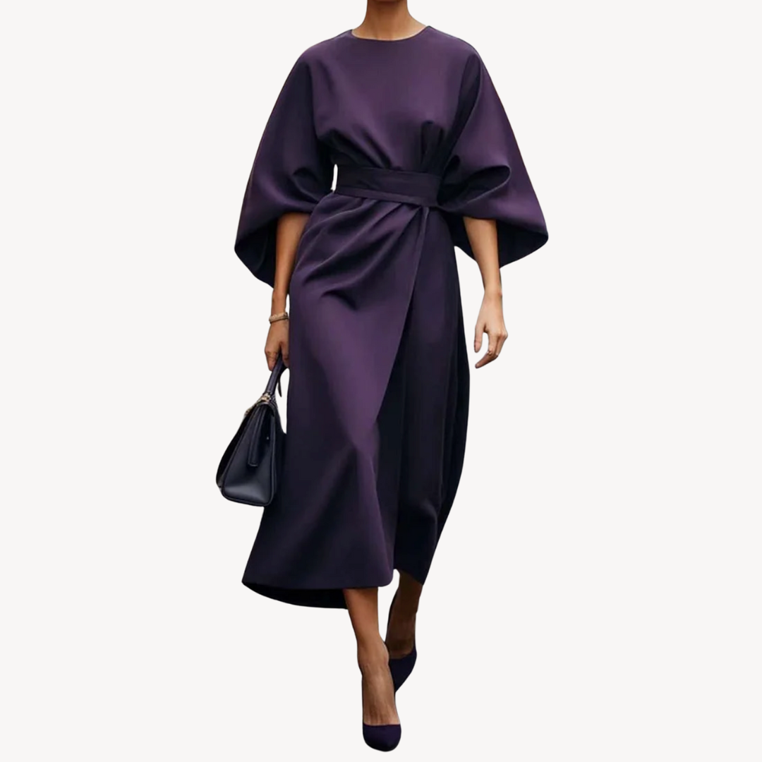 Elegancka Sukienka Midi Oversize z Szerokimi Rękawami