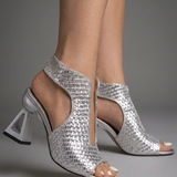 Damskie sandały slingback z plecionką i geometrycznym obcasem