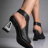 Damskie sandały slingback z plecionką i geometrycznym obcasem